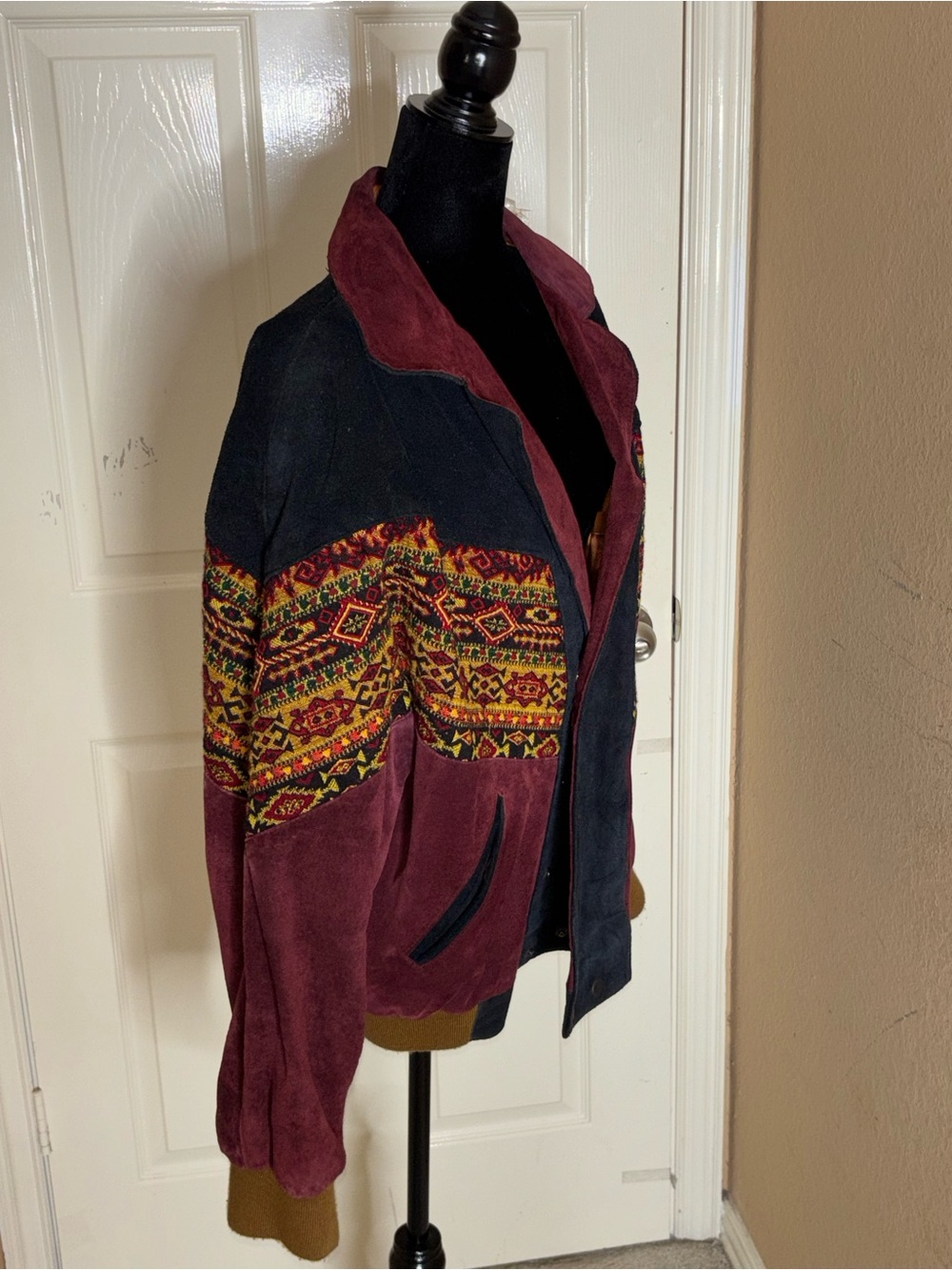 Vintage Aztec Navajo Bomber Jacket – Inca Style Brown Leather Festival Coat Med - Picture 3 of 9